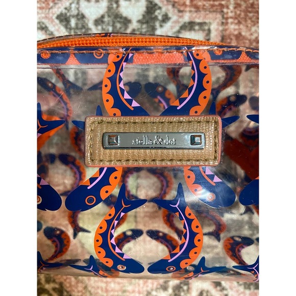 Stella & Dot Cosmetic or Accessory Bag Fish Pattern Orange and Blue - Picture 4 of 5